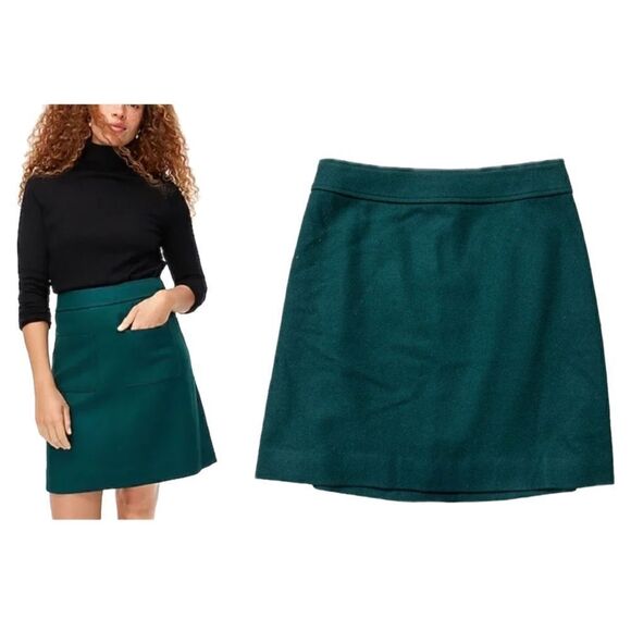 J Crew Factory Hunter Green Felted Wool Blend Pencil Skirt Size 8 - Picture 1 of 7